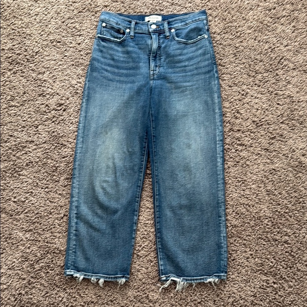 Madewell Blue Ankle Cropped Jeans with Frayed Hem